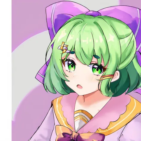 Green Short Hair Purple Bow Girl