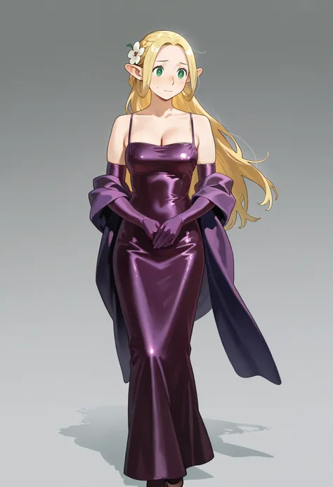 Simple Satin Dress with Shawl and Elbow Gloves