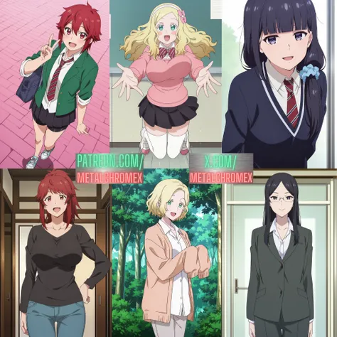 Tomo-chan is a Girl! characters by MetalchromeX (Ilustrious) - Tomo Aizawa, Carol Olston, Misuzu Gundou, Akemi Aizawa, Ferris Olston, Misaki Gundou