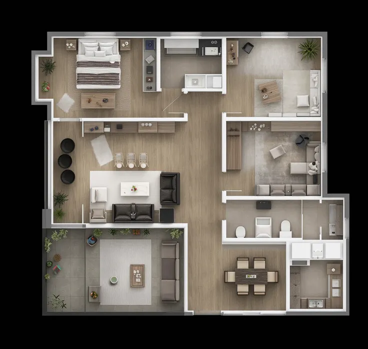 floor plan - 彩平 - 平面渲染图