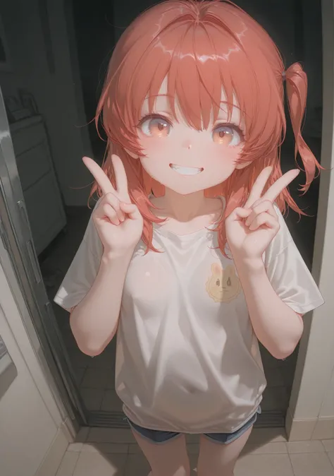 masterpiece,best quality,amazing quality,
1girl,solo,looking at viewer,standing,<lora:cunnyfunkystyle:1>,cunnyfunkystyle,upper body,double v,teeth,smile,