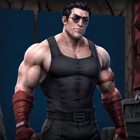 masterpiece, best quality, newest, absurdres, highres, TTGOTV1.0, realistic, 1boy, helltaker (helltaker), black hair, short hair, muscular, muscular male,
sunglasses, glasses,