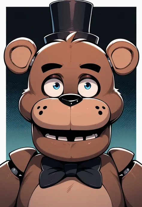 <lora:freddy-09:1> freddy, black bowtie, black hat, brown skin, bear ears, masterpiece, best quality, amazing quality, very aesthetic, absurdres, newest, masterpiece, best quality, amazing quality, very aesthetic, absurdres, newest,, upper body, halftone effect, white borders, abstract background:1.2,