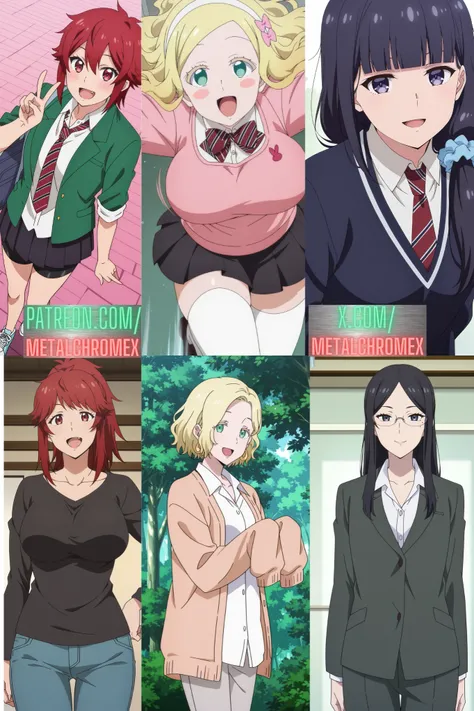 Tomo-chan is a Girl! characters by MetalchromeX (Ilustrious) - Tomo Aizawa, Carol Olston, Misuzu Gundou, Akemi Aizawa, Ferris Olston, Misaki Gundou