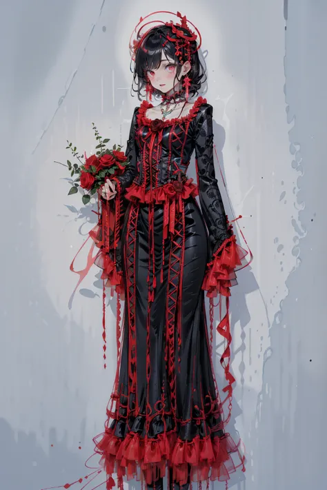 Black and Red Long Cross-Laced Gothic Dress