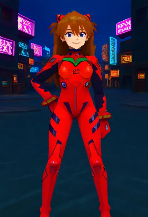 masterpiece, best quality, very aesthetic, absurdres,
lowpoly, ps1, psx, low poly, 3d,
1girl, asuka langley, red plugsuit, standing, smug, looking at viewer, futuristic background, neon light , buildings, night,   <lora:LowPolyRenderV2Noob_byKonan:1>