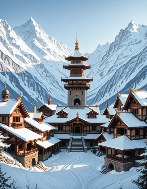 snow-covered village illu