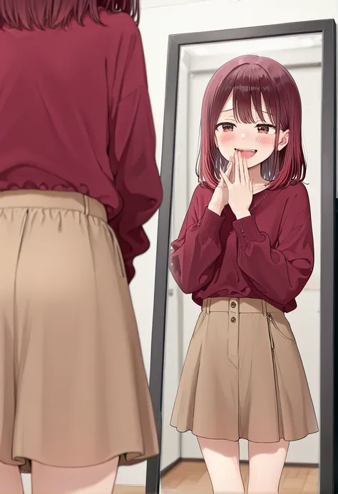 Looking at Mirror (Out of Frame) 鏡を見る（本人は枠外）