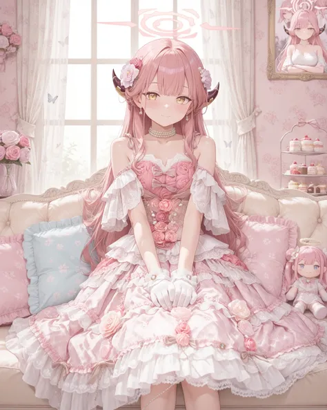 Lolita dress: pink lace tiered dress [IL, Anima ]