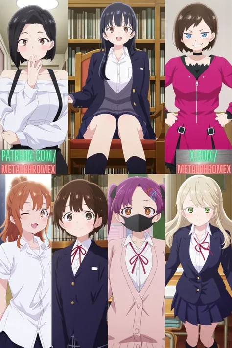 Anna Yamada, Sanae Yamada, Moeko Sekine,  Kana Ichikawa, Kanna Andou, Yurine Hanzawa, Chihiro Kobayashi - The Dangers in My Heart characters by Metalchromex (Illustrious and Pony)