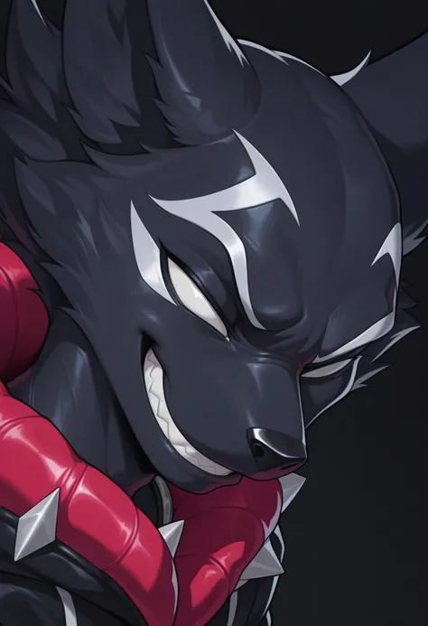 masterpiece,best quality,amazing quality, 1boy,solo,R0cket Rac00n,V3nomiz3d,face focus,side angle,smirk