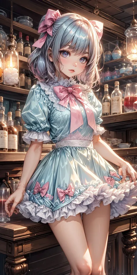 Shiny Satin Ribboned Puffy Dress