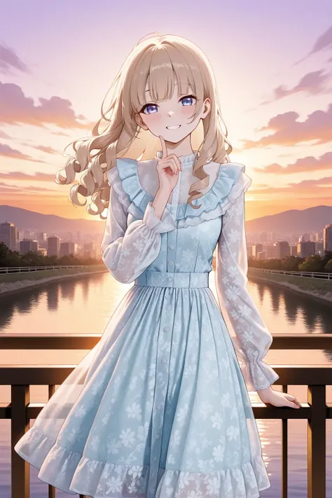 Light blue long sleeves frilled dress