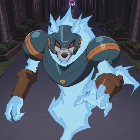 Wolfmmsf, 2d, male, 1boy, wolf, canine, red eyes, armor, shoulder pads, blue fire, blue body, brown wrist armor, tail, legless, helmet, 

BREAK floating, outside, extending hand towards viewer, blue electricity, looking at viewer, 

BREAK best quality, amazing quality, very aesthetic, absurdres, newest, masterpiece 