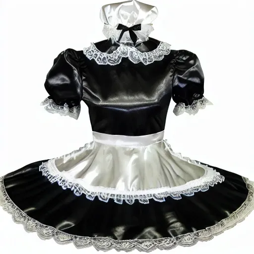 Satin Lace-Trimmed Maid Outfit with Mob Cap