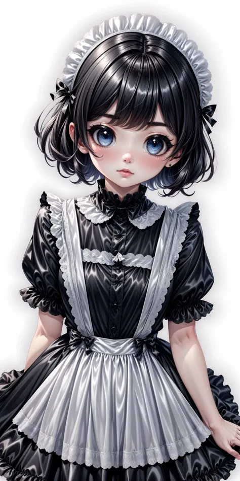 Collared Satin Maid Dress with Ribboned Lace Apron