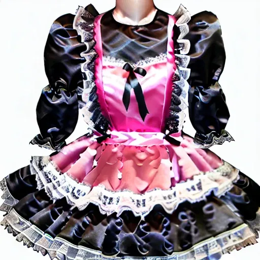 Pink, White, and Black Lace-Trimmed Shiny Satin Apron Maid Dress