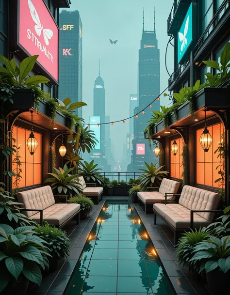 hidden rooftop garden sanctuary illu