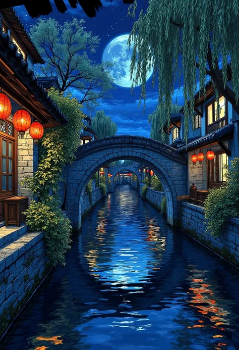 DK_Water Town Night Scene Rendering_Jiangnan Rainy Scene Generation