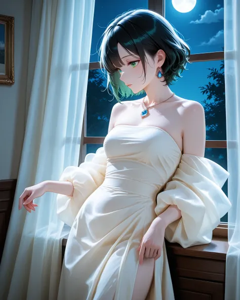 Off-shoulder strapless sheer gown