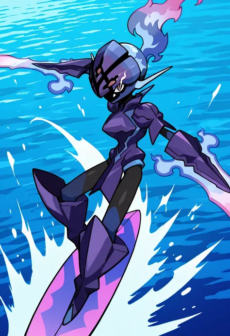 masterpiece, best quality, solo,    zzCeruledge, surfing, ocean, sunglasses,   <lora:CeruledgePokedex_IXL:0.8>,