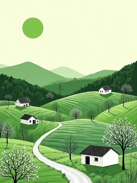 D_Green Pastoral Painting_Rural Scene Generation