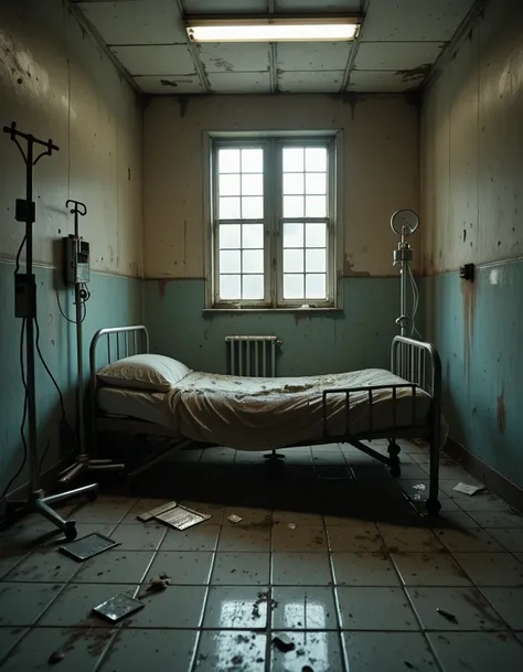 decrepit hospital patient room illu