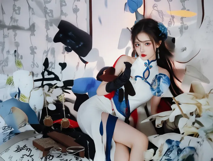 ???? WAN2.2 T2V Blue and white cheongsam short skirt and white high heels