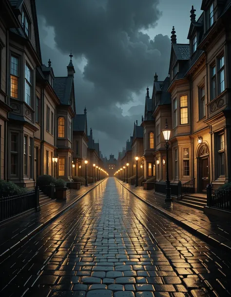 Victorian street at night v2 illu