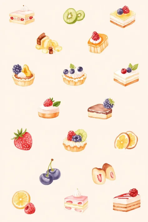 E_Watercolor Dessert Painting_Diverse Cake Generation