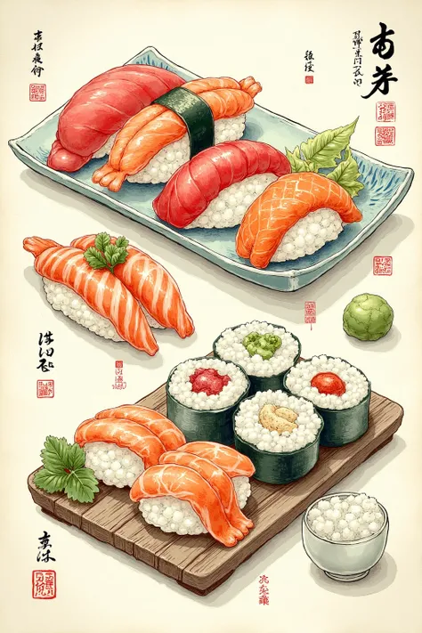 DR_Traditional Japanese Sushi Illustrations_Diverse Plating Designs