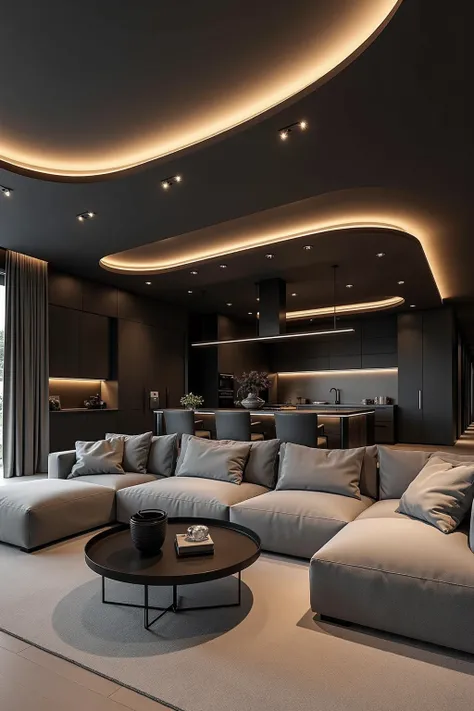 A_Dark-Toned Modern Interior_Living Room And Bedroom Design