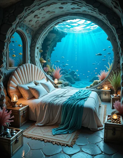 bedroom of the Mermaid v2 illu blue version