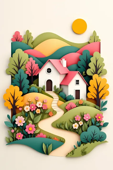 D_Paper-Cut Art Style_Landscape Scene Generation