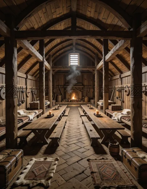 Interior of a large Viking longhouse illu