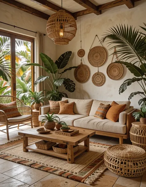 tropical and bohemian interior design illu