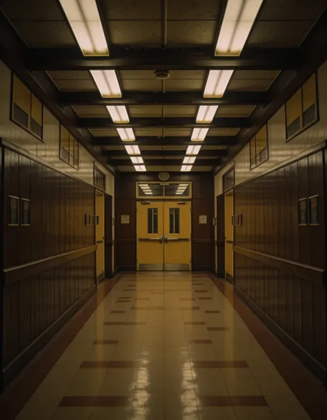 1980s high school hallway interior illu