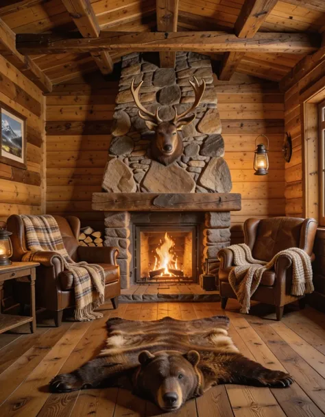 alpine chalet interior illu