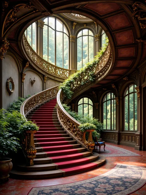 Fantasy interior with a grand staircase