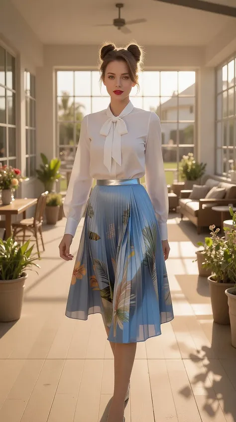 ZIT D089 Midi_Skirt With Ruffle Collar Shirt