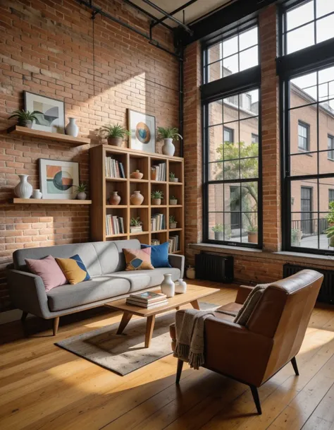 industrial loft living room illu