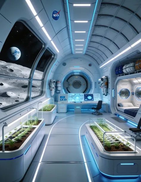 Futuristic lunar base interior
