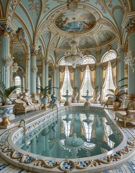 Rococo indoor pool chamber illu - SeaArt AI Model