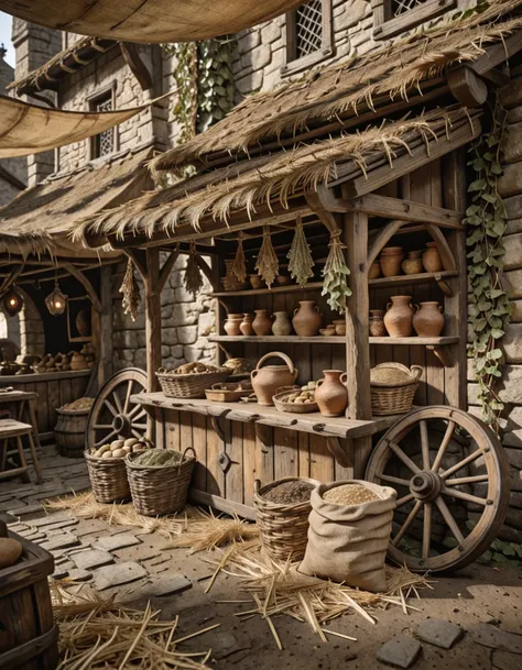 Medieval marketplace stall illu