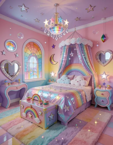 Rainbow Brite bedroom interior illu