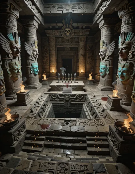 Aztec temple interior illu
