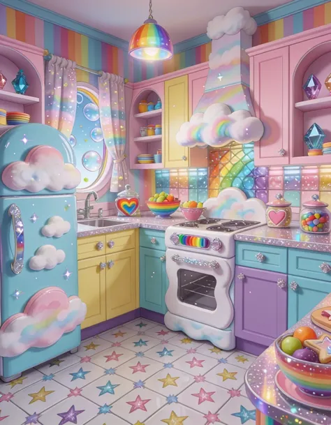 Rainbow Brite kitchen interior illu