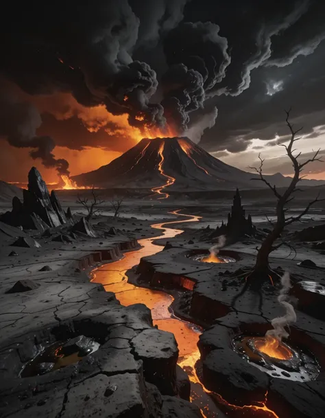 desolate volcanic landscape illu