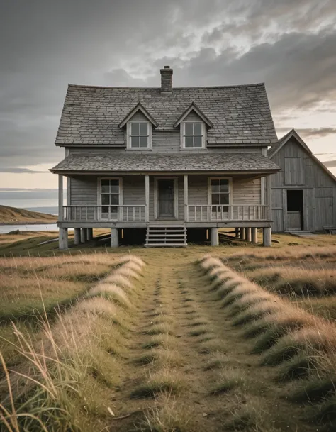 weathered coastal homestead illu