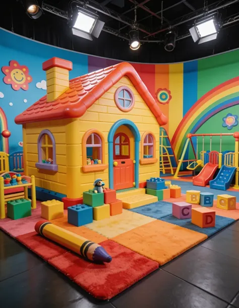 Colorful TV studio set illu